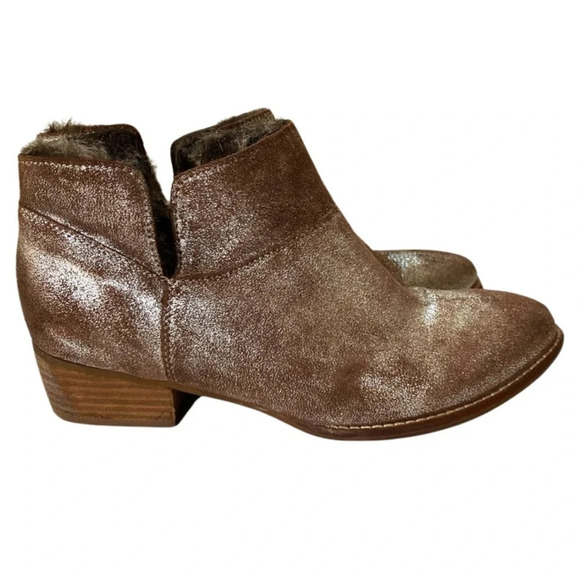 RARE Seychelles Snare Fur-lined Cozy Metallic Shimmer Bootie, Tan, Brown, Silver - Picture 5 of 12